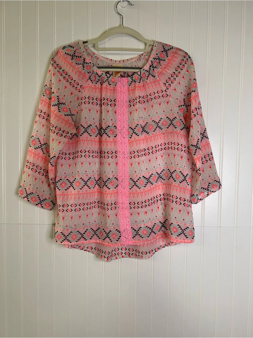 Faded Glory Pink Aztec Lace-Strip Blouse Size XL Girls